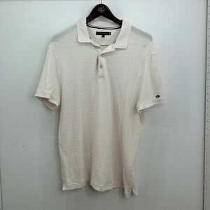 Tommy Hilfiger Polo Shirt L Men Casual Textured Knit Short Sleeve White